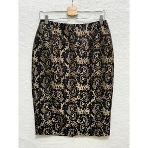 Worthington Womens Black Gold Floral Brocade‎ Pencil Skirt - Size 8